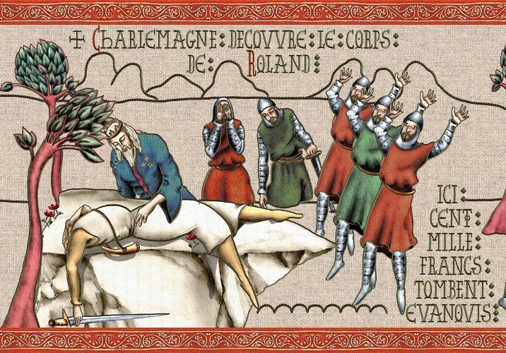 La Chanson de Roland, page 16, Charlemagne découvre le corps de Roland, 